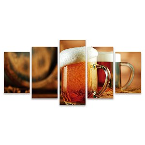 Kit Quadros Mosaico Fundo Barris Cerveja De Caneca Com