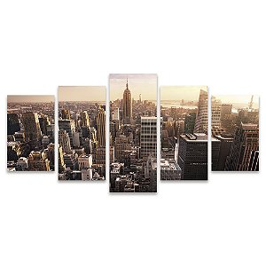 Kit Quadros Mosaico Entardecer York Predios New