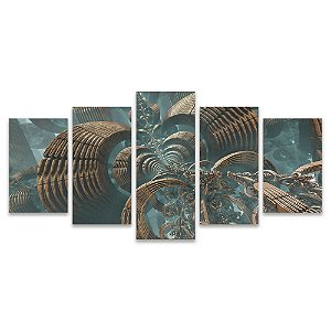 Kit Quadros Mosaico Psicodélico Futurista Verde Fractal