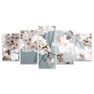 Kit Quadros Mosaico Cerejeira Flro Sakura Sala Árvore