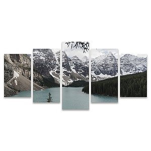 Kit Quadros Mosaico Floresta Neblina Pinheiro Rio Montanhas