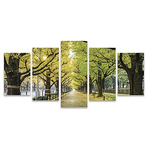Kit Quadros Mosaico Amarelo Árvores Caminho Sala Parque Ipê