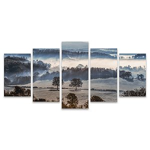 Kit Quadros Mosaico Pinheiro Paisagem Fria Neve Floresta