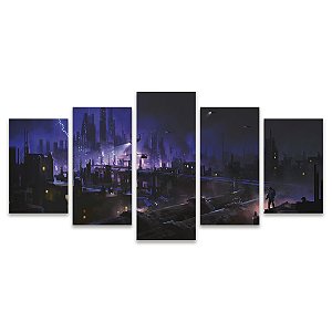 Kit Quadros Mosaico Helicóptero Apocalipse Teen Roxo Cidade