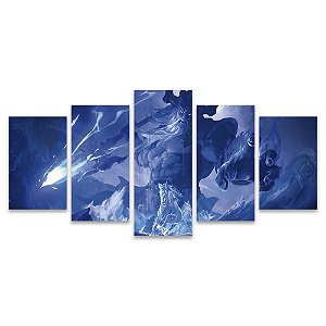 Kit Quadros Mosaico Poseidon Azul Água Mitologia Cavalo
