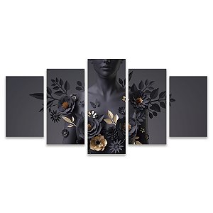 Kit Quadros Mosaico Rosa Preto Dourado Efeito Sala Corpo