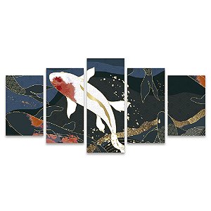 Kit Quadros Mosaico Sala Peixe Dourado Azul Vermelho Carpas
