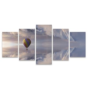 Kit Quadros Mosaico Mundo Reflexo Núvem Invertido Céu Balão