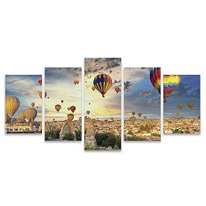 Kit Quadros Mosaico Montanhas Balões Colorido Rochas Céu