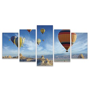 Kit Quadros Mosaico Balão Horizonte Balões Colorido Quarto