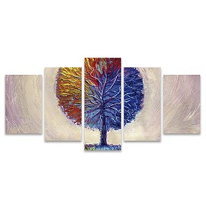 Kit Quadros Mosaico Sala Colorido Tinta Árvore Abstrato