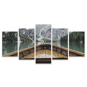 Kit Quadros Mosaico Paisagem Ponta Canoa Rio Pinheiro Barco