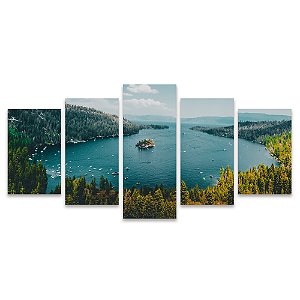 Kit Quadros Mosaico Ilha Sala Floresta Porto Oceano Barcos