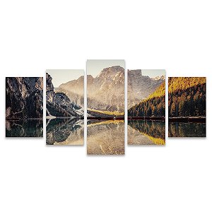 Kit Quadros Mosaico Neve Reflexo Lagoa Pinheiro Montanhas