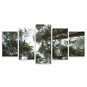 Kit Quadros Mosaico Verde Árvores Céu Floresta