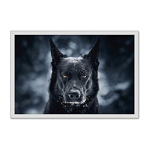 Quadro Decorativo Cachorro Preto No Gelo