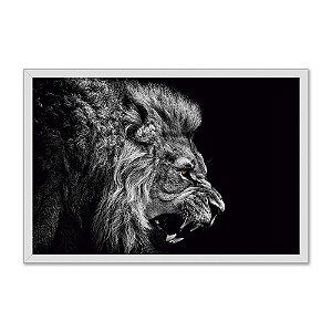 Quadro Decorativo Leão Rugindo Preto E Branco