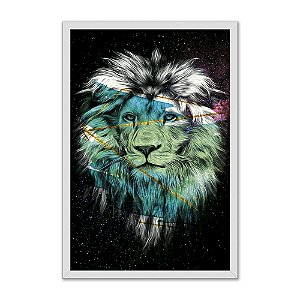 Quadro Decorativo Leão Colorido No Espaço