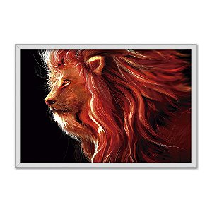 Quadro Decorativo Leão Laranja E Fundo Preto