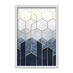 Quadro Decorativo Geométrico Degradê Azul Com Detalhes Dourados