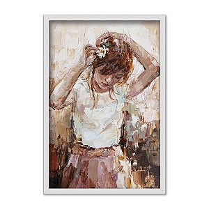 Quadro Decorativo Efeito Pintura Menina Com Flor No Cabelo