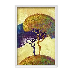 Quadro Decorativo Efeito Pintura Contratste Entre Árvore Azul E Amarela