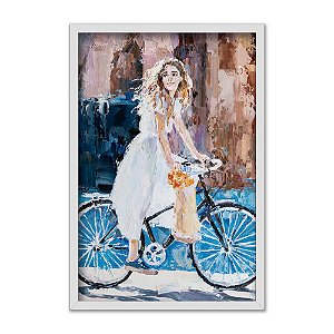 Quadro Decorativo Efeito Pintura Garota Numa Bicicleta