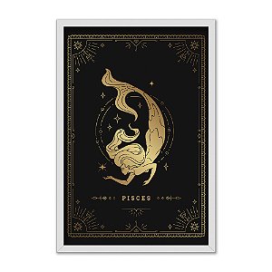 Quadro Decorativo Horóscopo Signo Peixes Detalhes Dourados