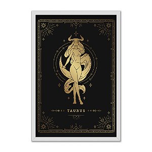 Quadro Decorativo Horóscopo  Signo Touro Detalhes Dourados