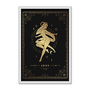 Quadro Decorativo Horóscopo Signo Aries Detalhes Dourados