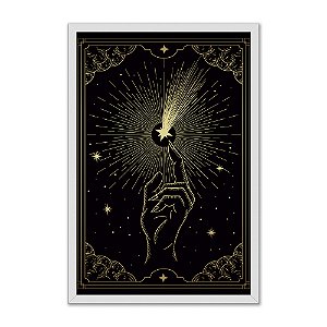 Quadro Decorativo Mão Tocando Estrela Místico Detalhes Dourados