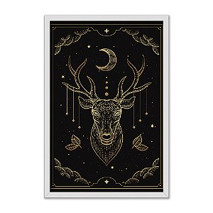 Quadro Decorativo Mistico Cervo Lua Detalhes Dourado