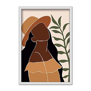 Quadro Decorativo Abstrato Folha Mulher Negra Laranja