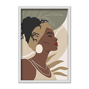 Quadro Decorativo Silhueta Mulher Negra Com Turbante Bege Verde