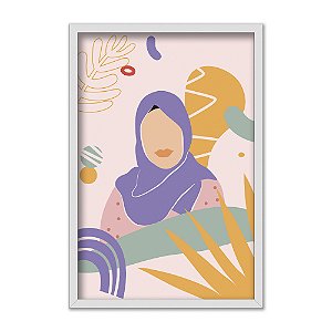 Quadro Decorativo Mulher Com Turbante Roxo Folhas Amarelas