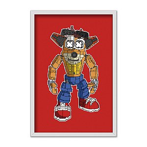 Quadro Decorativo Jogo Vintage Crash Chibi Estilizado Fundo Vermelho