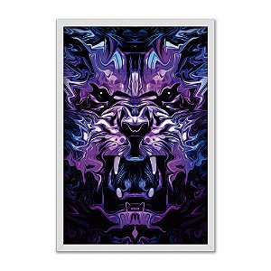 Quadro Decorativo Efeito Tinta A Óleo Tigre Roxo Azul