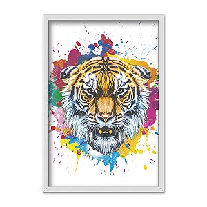 Quadro Decorativo Colorido Tinta Splash Tigre De Bengala