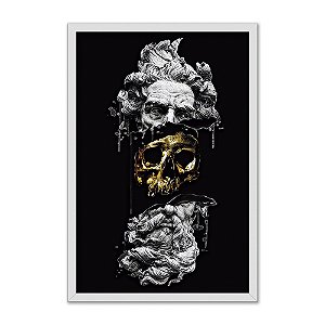 Quadro Decorativo Preto Caveira Grega Dourada