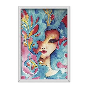 Quadro Decorativo Efeito Aquarela Colorido Mulher Rosa Abstrato