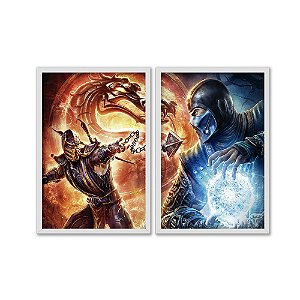Kit Dois Quadros Decorativos Mortal Kombat Scorpion Vs Sub-Zero