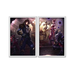 Kit Dois Quadros Decorativos League Of Legends Nipes Personagens LOL