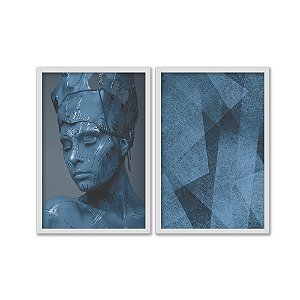 Kit Dois Quadros Decorativos Estátua Mulher Azul