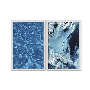 Kit Dois Quadros Decorativos Água Cristalina Tons de Azul