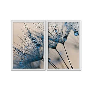 Kit Dois Quadros Decorativos Foto Aproximada Flor Azul Fundo Bege