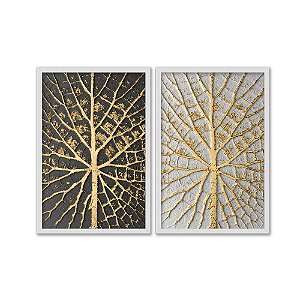 Kit Dois Quadros Decorativos Árvore Dourada Fundo Brando E Preto