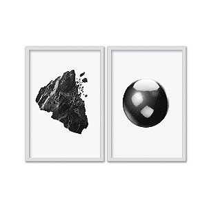 Kit Dois Quadros Decorativos Contraste Entre Pedra e Esfera Preto E Branco