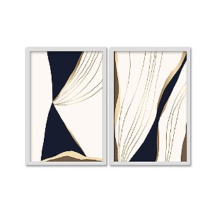 Kit Dois Quadros Decorativos Abstrato Linhas Marrom Bege E Dourado