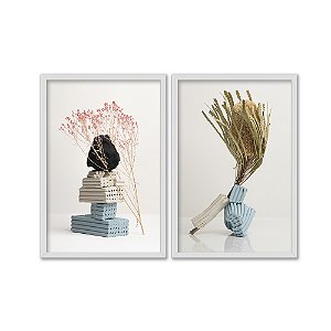 Kit Dois Quadros Decorativos Abstrato Flores E Plantas Tubos de Massa