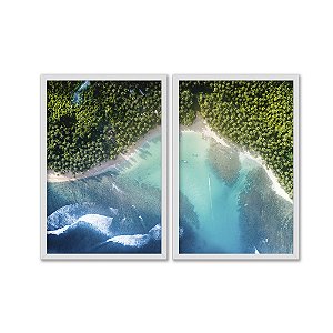 Kit Dois Quadros Decorativos Praia Paradisíaca Água Cristalina Floresta